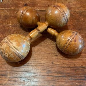 Vintage 1920s Spalding Wood Dumbells Antique Hand Weights 2lbs Strongman Gym